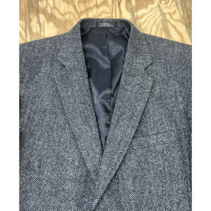 Vintage Barrington Herringbone Tweed Wool Sport Coat Jacket 44L Two Button Gray